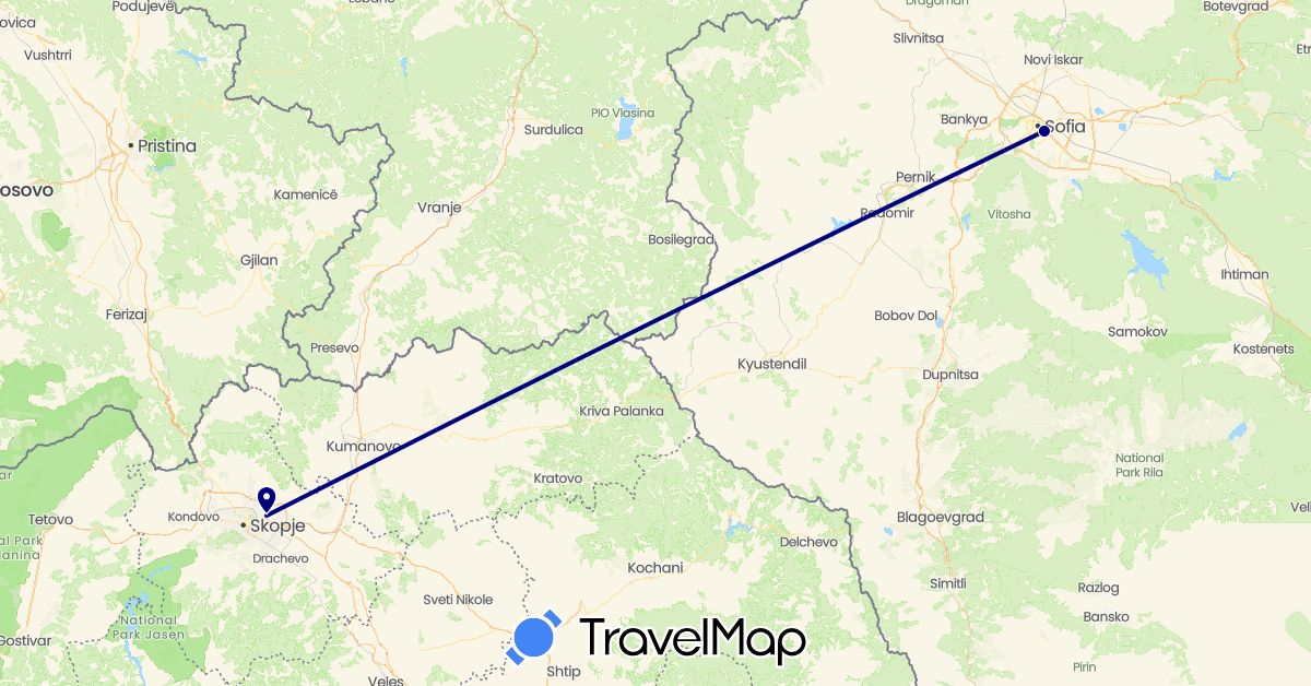 TravelMap itinerary: driving in Bulgaria, Macedonia (Europe)
